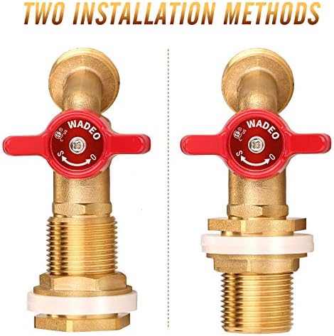 WADEO Rain Barrel Spigot, Brass Water Spigot with Bulkhead Fitting, Rain Water Faucet Kit with Thread Tape