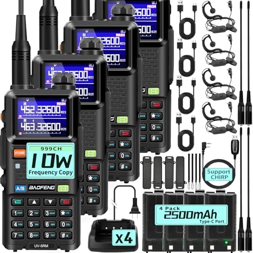 BAOFENG Radio UV-5RM Ham Radio Handheld 10W Walkie Talkie Long-Range 4Pack | Two Way Radio, 2500mAh Battery, Type-C Charging, Programming Cable