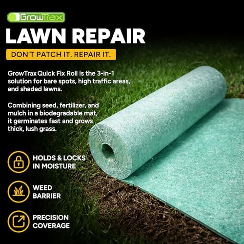 Growtrax Biodegradable Grass Seed Mat - 50 Sq Ft Bermuda Rye | Grass Seed and Fertilizer for Lawns, Dog Patches & Shade, Just Water and Grow