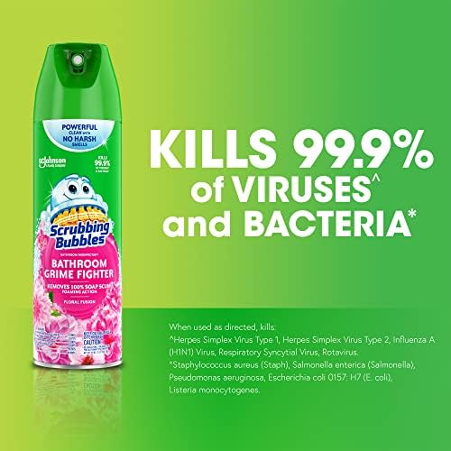Scrubbing Bubbles Bathroom and Shower Cleaner Disinfectant Aerosol, Foaming Action Bathroom Grime Fighter, Rainshower Scent, 20oz