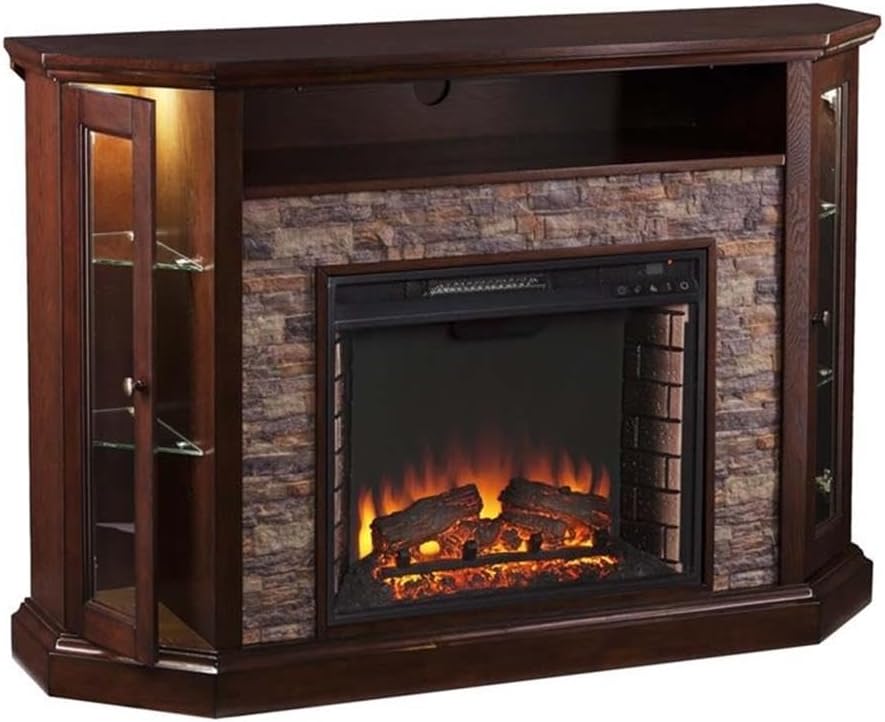 Southern Enterprises Rollins Convertible Corner Infrared Electric Media Fireplace 52" Wide, Espresso Finish and Faux Stone