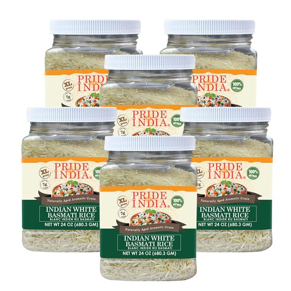 Pride Of India - Extra Long Indian Basmati Rice - Naturally Aged Aromatic Grain, 1.5 Pound Jar