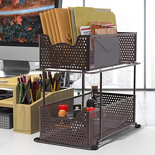 Simple Houseware 2 Tier Sliding Cabinet Basket Organizer Drawer, White