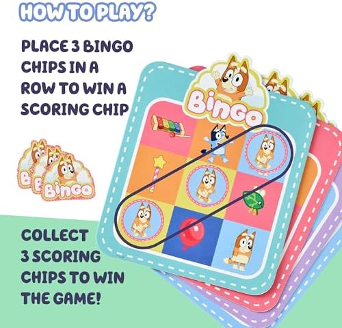 Moose Bingo’s Bingo Bluey Card Game, Kids Image Matching Card Game with 40 Cards, 48 Chips and 12 Scoring Chips