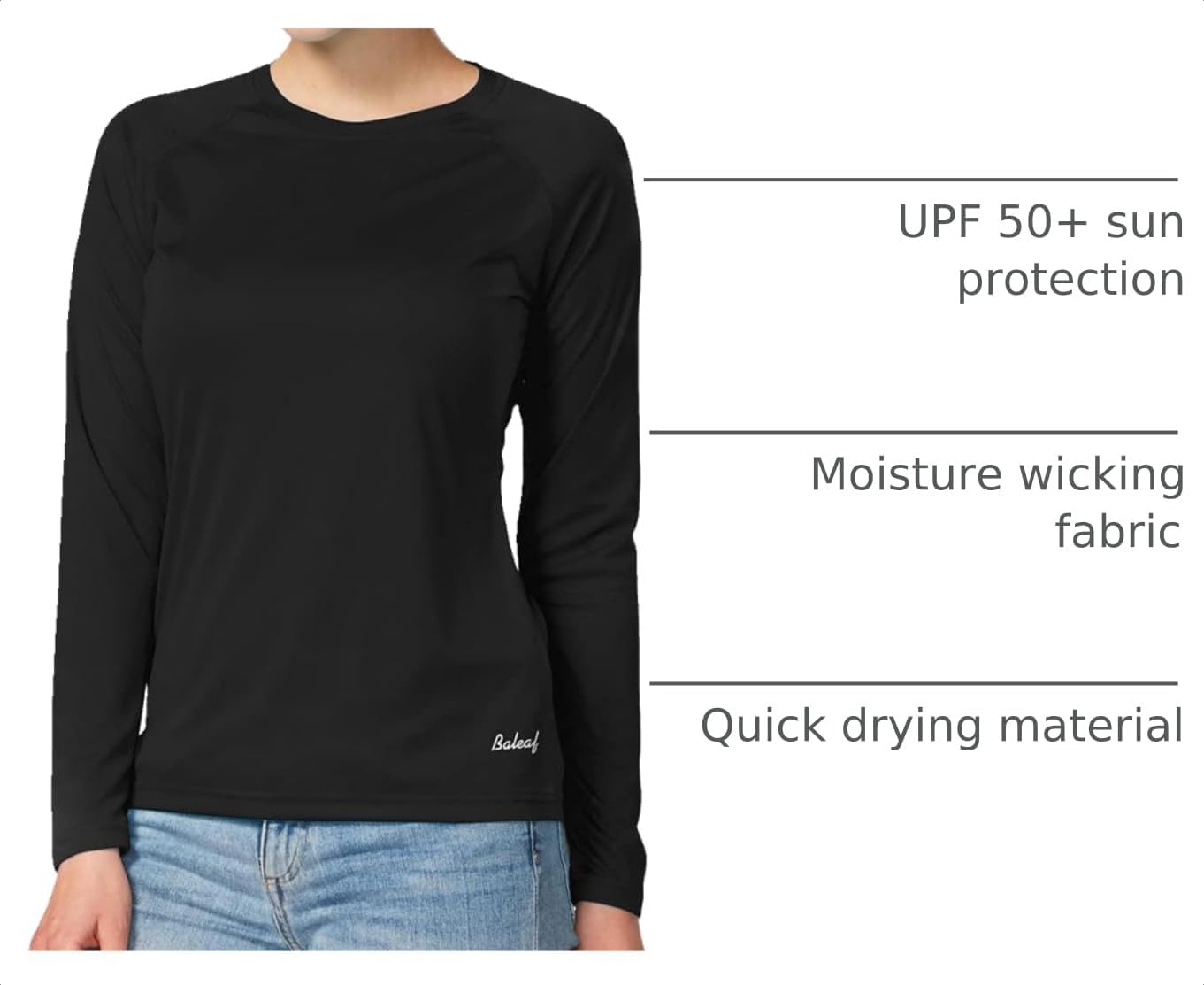 baleaf Women's UPF 50+ Sun Shirts Long Sleeve Stretchy Quick Dry | Lightweight, Rash Guard, UPF 50+ Sun Protection, Breathable Comfort material for Hking Workout, Excellent for hot weather