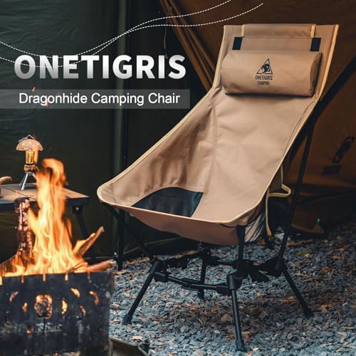 ONETIGRIS Dragonhide Oversized Camping Chair with Pillow Design, Comfortable Widened Seat Folding, 275 lbs Capacity