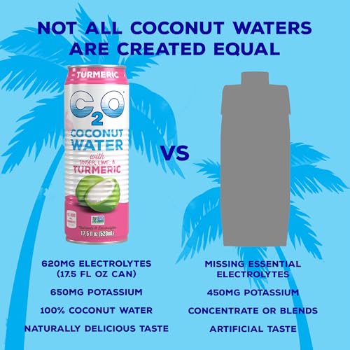 C2O - Coconut Water with Pineapple (12 Pack) - Made with Fresh Coconut Water - Plant Based - Non GMO - Canned Water - Natural Hydration, Essential Electrolytes, & Potassium - 12 Cans, 17.5 FL OZ