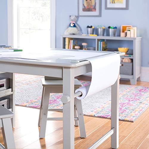 Martha Stewart Kids' Art Table and Chair Set - Linen White: Wooden Kids Play Table for Arts and Crafts | Coloring Desk with Paint Cups