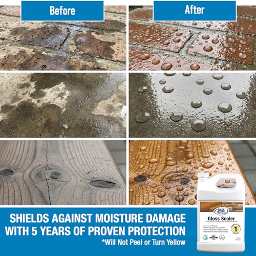 Rainguard Clear Gloss Sealer, Wet Look Water Based Silicone Acrylic Waterproofer for Concrete, Wood, Brick, Stone & Masonry Surfaces, Ready to Use, 1 Gallon | Water Based Silicone Acrylic For Wood, Brick, Stone & Masonry Surfaces, Ready To Use For Pavers…