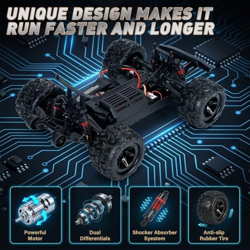 RC Car for Adults,RC Truck,4WD Off Road Monster Truck RC, 1:18 RC car,2 Batteries, LED Lights, All Terrain Waterproof RC Truck for Beginners&Boys.