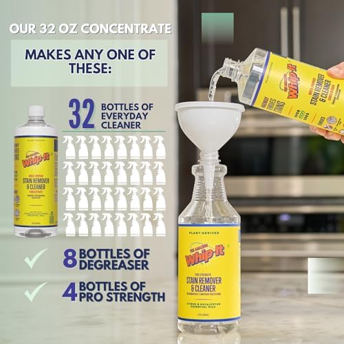 Whip It Cleaner, Multi Purpose Stain Remover CONCENTRATE, Makes 32 Bottles, Plant Based Enzyme Cleaner, Cleaning Food, Grease, Coffee, Wine