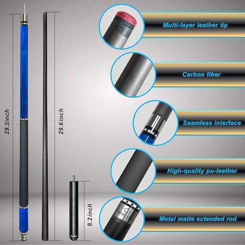 HomeSeason 58inch Carbon Fiber Pool Cue Stick with Screw-in Extension and Leather Case, 18oz Low Deflection Professional Cue Stick for Billiards, 13mm Tip