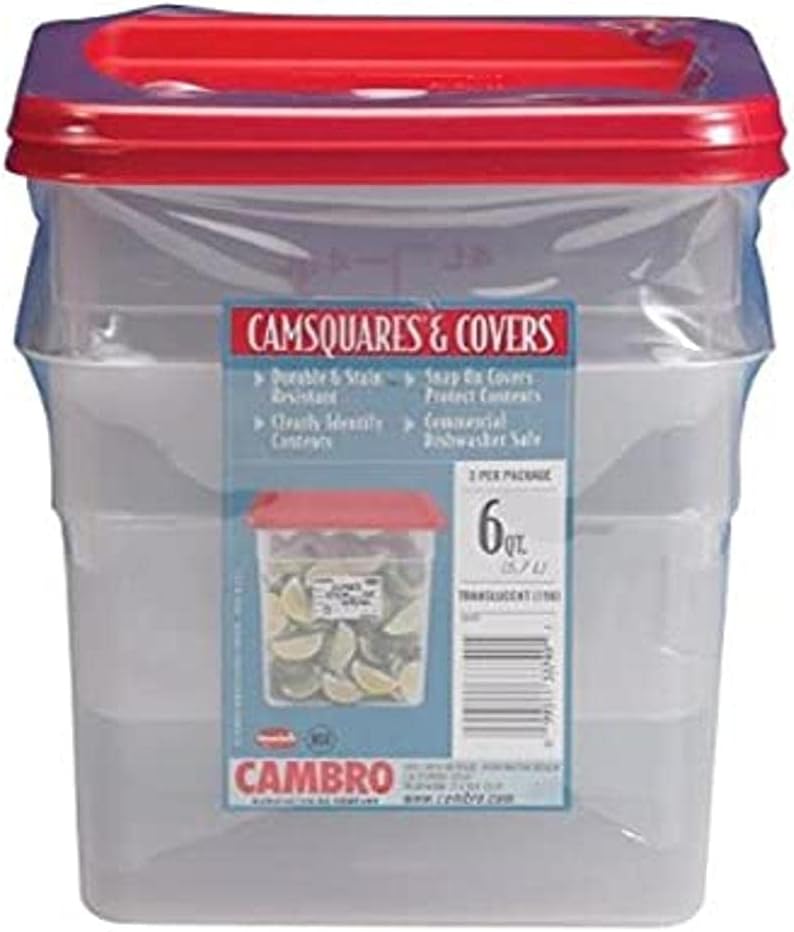 Cambro Set of 3 Square Food Storage Containers with Lids, 2 Quart