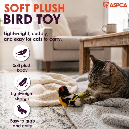 ASPCA Chirping Bird Cat Toy – Catnip-Infused Plush Bird Toy with Realistic Sound, Interactive Cat Toy for Indoor Cats, Encourages Pouncing, Batting & Natural Hunting Play
