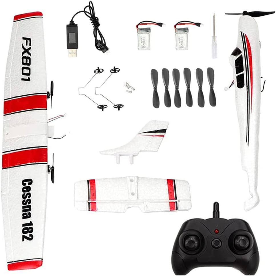 RC Plane Remote Control Airplane - PLRB Toys 2.4Ghz 2 Channels DIY RC Airplane Radio Control Cessna 182 Aircraft EPP Foam Glider Toys (Two Batteries)