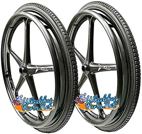 Set of 2 X-CORE Rear Wheelchair-WHELS 24" X1 3/8" (540) Black Color with Everyday Street Tires & Push Rims
