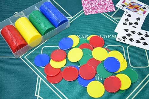 Smartdealspro Set of 160 Opaque 1 1/2 Inch Plastic Counting Counters Poker Chips with Box for Casino Card Games (160pcs 4 Color with Box)