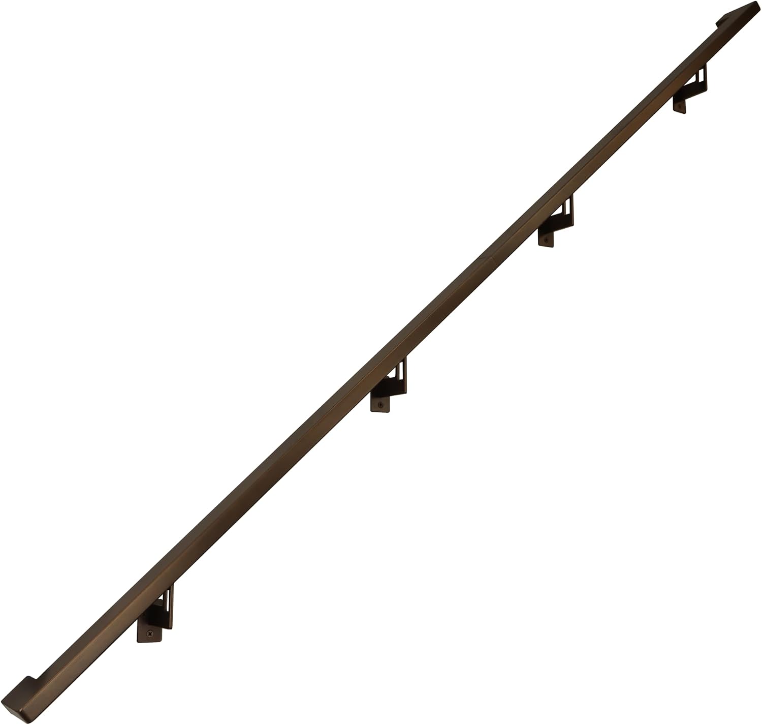 Modern Aluminum Handrail Grab Bar Kit, Adjustable Steel Brackets Included, Returns to Wall, Powder Coated Finish (Black, 4 Foot Handrail Set)