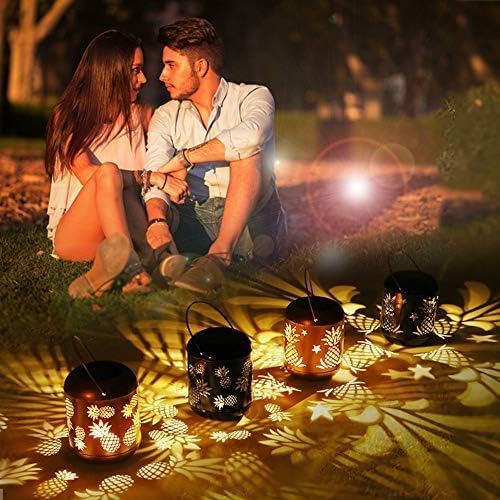 Lixada Outdoor Lighting Solar Powered LEDs Lawn Light Hollowed-Out Pineapple Design Hanging Landscape Decoration Lamp for Patio Garden Courtyard