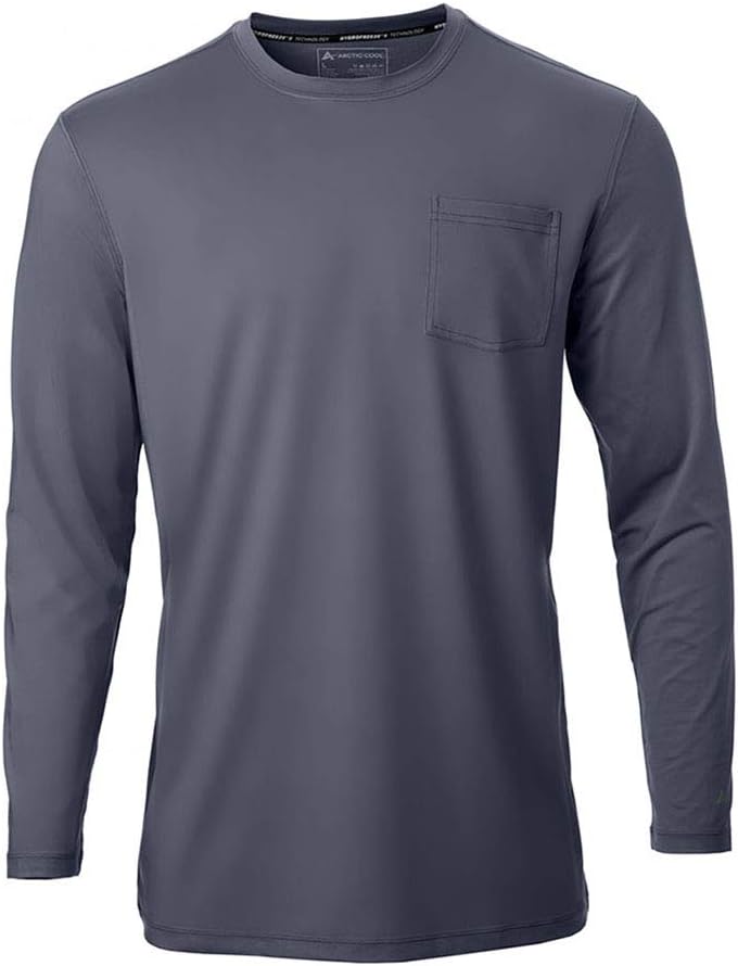 Arctic Cool Men’s Crew Neck Instant Cooling Pocket Workwear Moisture Wicking Performance UPF 50+ Long Sleeve Shirt