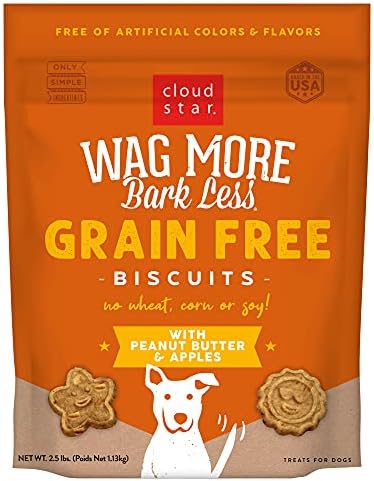Cloud Star Wag More Bark Less - Dog Treats - Crunchy Biscuits - Grain Free Peanut Butter & Apples - 2.5 lb Pouch