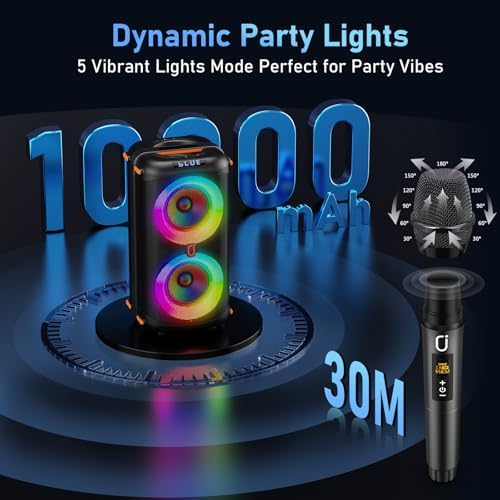 Karaoke Machine with 2 Wireless Microphones, Portable Bluetooth Karaoke Speaker for Adults