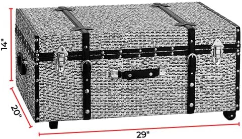 DormCo Texture® Brand Trunk - White Threaded Black 29"L x 20"W x 14"H