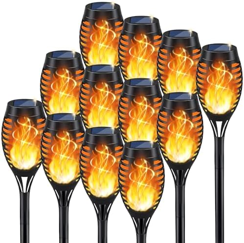 KYEKIO 12Pack Solar Torch Light with Flickering Flame for Halloween Decor
