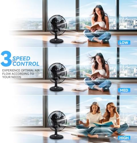 BEYOND BREEZE Oscillating Table Fan for Bedroom, 12-Inch & 3 Speeds, White