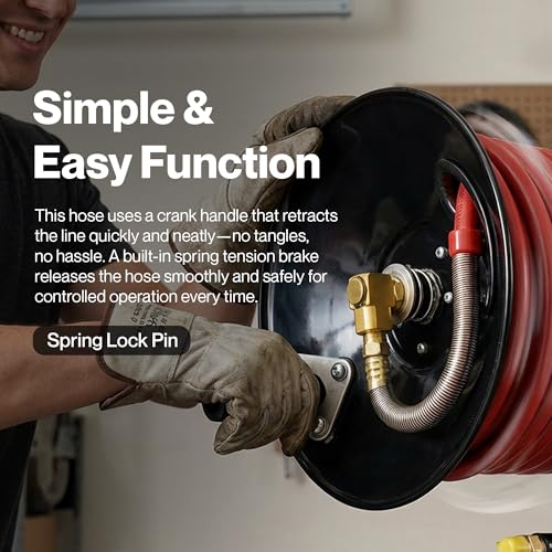 ReelWorks Air Hose Reel Tool Retractable Hand Crank 3/8" Inch x 100' Feet | 300 PSI / 20 BAR Heavy Duty Steel Construction, Hose Sold Separately