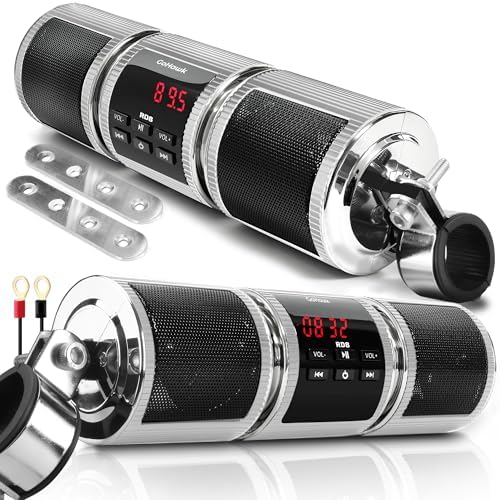 GoHawk Motorcycle Bluetooth Speakers, Waterproof Radio Audio System | Built-in Amplifier, FM Radio, AUX Input, USB, Great for ATV, Scooter Bike
