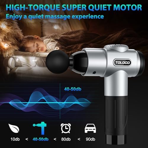 TOLOCO Massage Gun, Deep Tissue Back Massage for Athletes for Pain Relief, Percussion Massager with 10 Massages Heads & Silent Brushless Motor