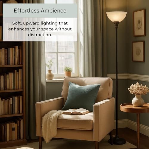 LIGHTACCENTS Bronze Floor Lamp, 72'' Torchiere with Glass Shade, Modern Floor Lamp for Living Room, Bedrooms, Office
