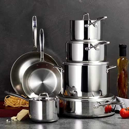 Tramontina Signature Tri-Ply Clad Stainless Steel 8-Pc Pots and Pans Set | Cookware Kitchen Set, Induction-Ready, Dishwasher-Safe, NSF-Certified, Made in Brazil