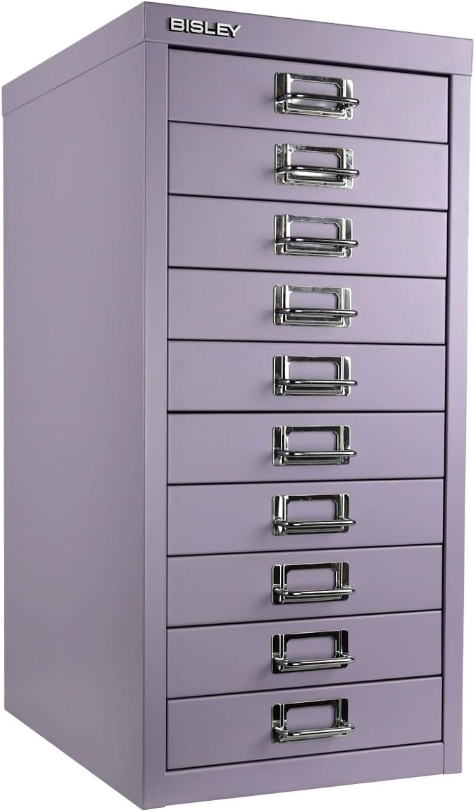 5-Drawer Steel MultiDrawer Cabinet - Orange, by Bisley | Chrome Pull Handles with Label Holders, Powder-Coated Steel, Removable Drawers, Desktop Storage, Labels Included