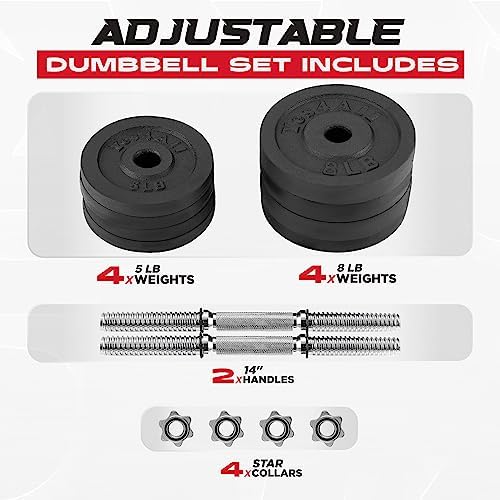 Yes4All Adjustable Dumbbell Set with Weight Plates/Connector - Exercise & Workout Equipment - Size Options 40lbs to 200lbs