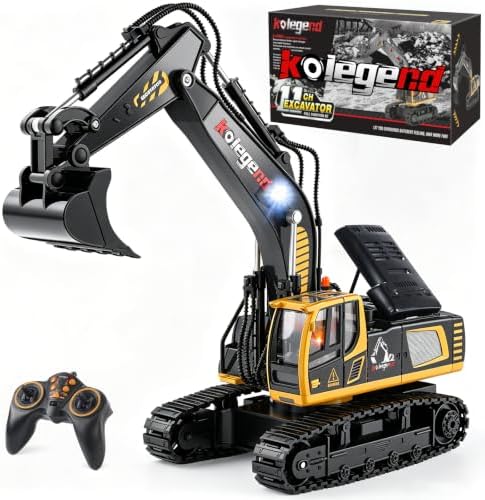kolegend 1:18 Scale RC Excavator Toy with Metal Shovel, 11 Channels Remote Control Construction Truck