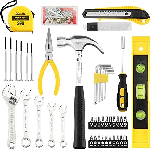 DOWELL Tool Set, 90 Piece Tool Kit with Wrench Set, Home Tools | wrenches, hammer, pliers, screwdrivers, rust-resistant steel, durable plastic case, ANSI certified