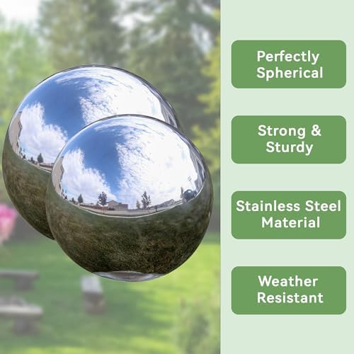 Lily's Home 12 Inch Stainless Steel Gazing Globe Mirror Ball, Colorful and Shiny Addition to Any Garden or Home, Ideal As a Housewarming Gift, Silver