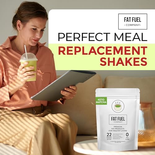 FAT FUEL Keto Matcha 22g Premium Fats - With Grass Fed Butter, MCT Oil, Coconut & Redmond Real Salt - Instant Organic Matcha, Zero Net Carb