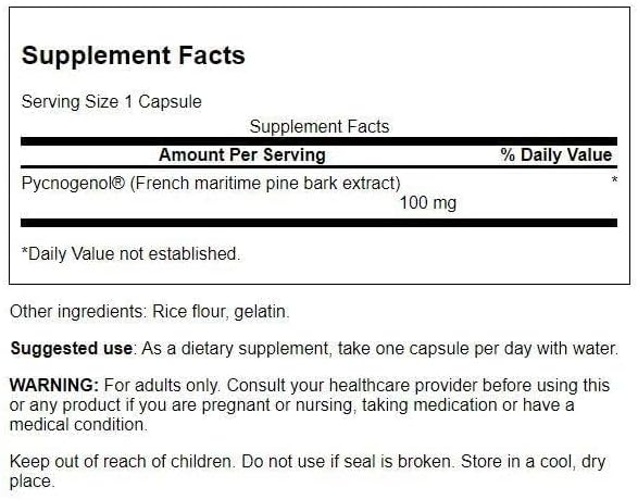 Swanson Pycnogenol Antioxidant 100 Milligrams, 30 Capsules | Provides Antioxidant Support, Supports Healthy Body Function and Promotes Overall Everyday Wellness Naturally