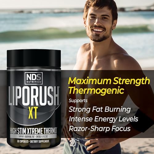 NDS Nutrition LIPORUSH XT Super Concentrated Thermogenic - 60 Capsules | Super Concentrated Thermogenic, L-Carnitine, Teacrine, Maximum Energy