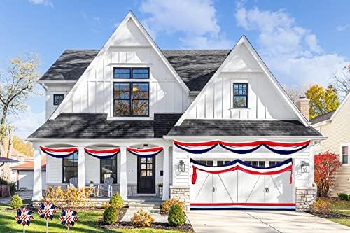 2-Pack Large Patriotic USA Flag Bunting Decorations 4th of July Memorial Day Large Red, White & Blue - 18" x 20 Feet. (2-Pack)