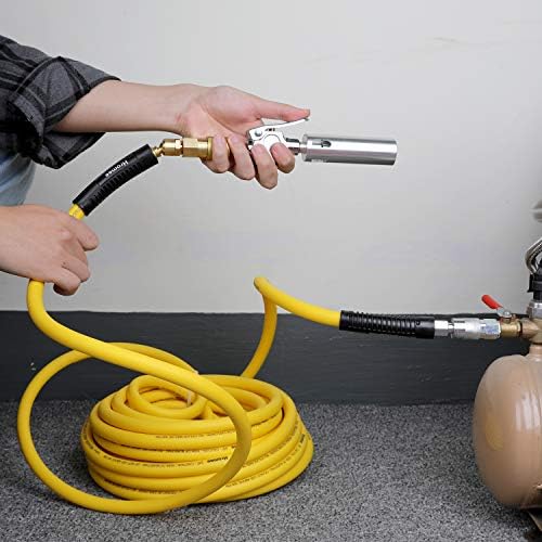 Air Compressor Hose 3/8 in x 50 ft Hybrid Rubber & PVC Hose with 1/4 in MNPT Swivel End Connector and Quick Universal Industrial Coupler & Plug Kit