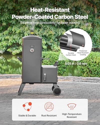 VEVOR Charcoal Offset Smoker, Heavy-Duty Steel BBQ Offset Smoker with Side Firebox, Movable Outdoor Barbecue Smokers with 6 Adjustable Grates