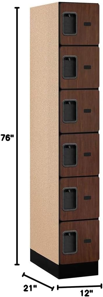 Salsbury Industries 6-Tier Box Style Designer Wood Locker with One Wide Storage Unit, 6-Feet High by 21-Inch Deep, Mahogany