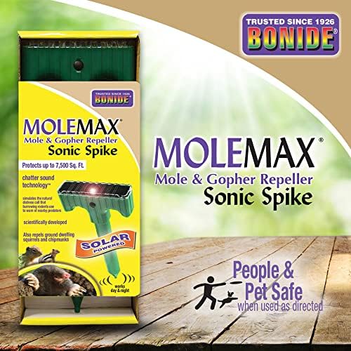 Bonide MoleMax Mole & Gopher Repeller Battery-Powered Sonic Spike | Animal Repellent Stake with Chatter Sound Technology