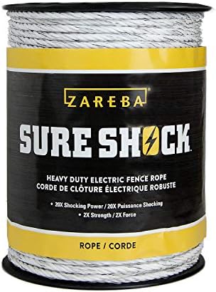 Zareba Heavy-Duty Sure Shock Polyrope, 656 ft Electric Fence Wire | 6 Aluminum Conductors for Temporary Fencing