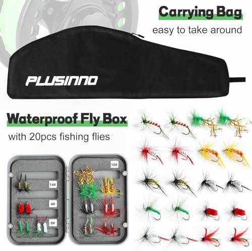 PLUSINNO Fly Fishing Rod and Reel Combo Kit, Fly Fishing Rod for Starters | 4 Piece Lightweight Ultra-Portable Graphite 5 Wt -9' Fly Rod, 5/6 Reel