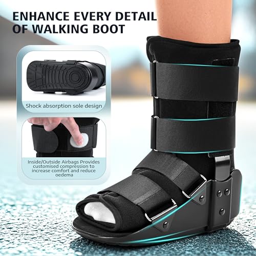 Medibot Advanced Walking Boot for Ankle Injuries & Fractures Adjustable Air Splint with Pump, Large Black, Fits Shoe Size 9.5-13.5'', Men and Women